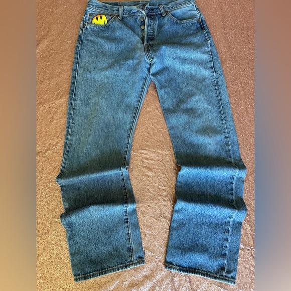 Levi's Men's 501 33x34 Original Straight Fit Jeans - Dark Wash. Embroidered Rare - Picture 1 of 14
